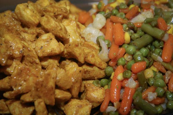 Curry kuře s dušenou zeleninou